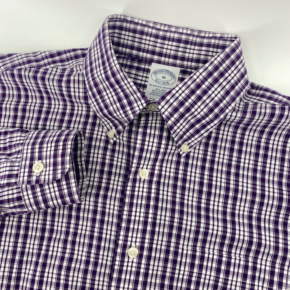 Brooks Brothers Button Down‎ Mens M Purple Check Non-Iron Supima Cotton Shirt